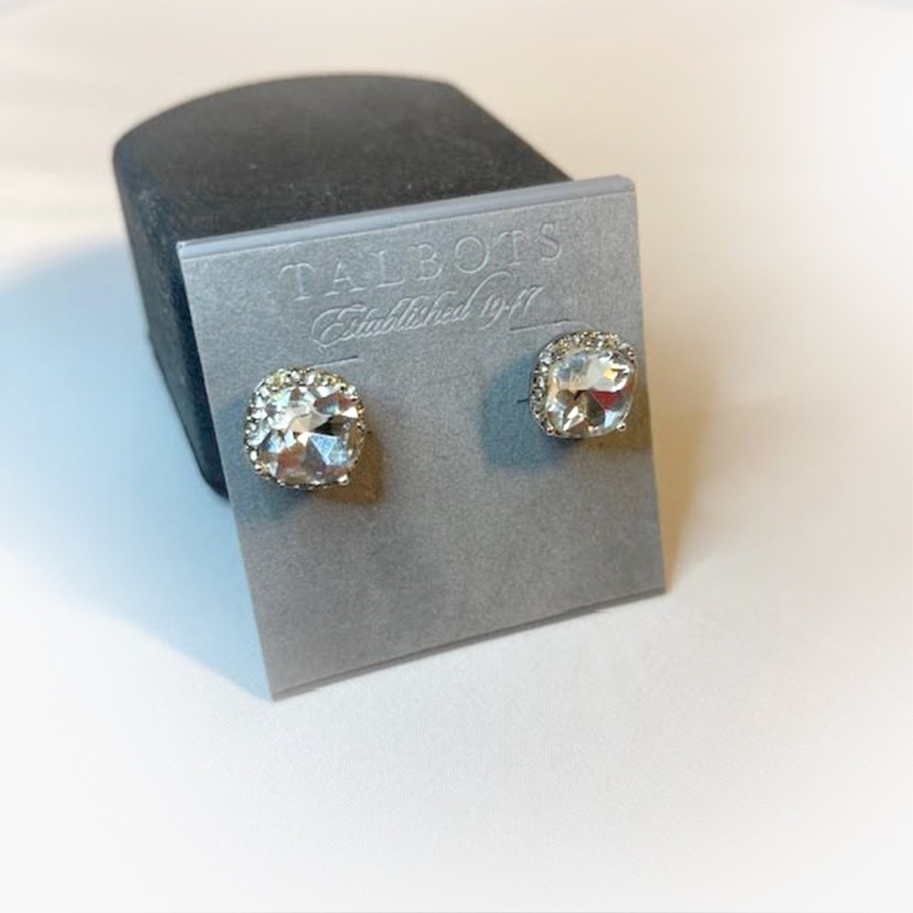 Talbots Silver Crystal Pavé Stud Earrings - Picture 2 of 6